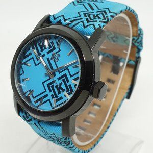 KR3W Karma K1001 Women's 38mm Turquoise Dial Fabric + Leather Watch NEW BATTERY